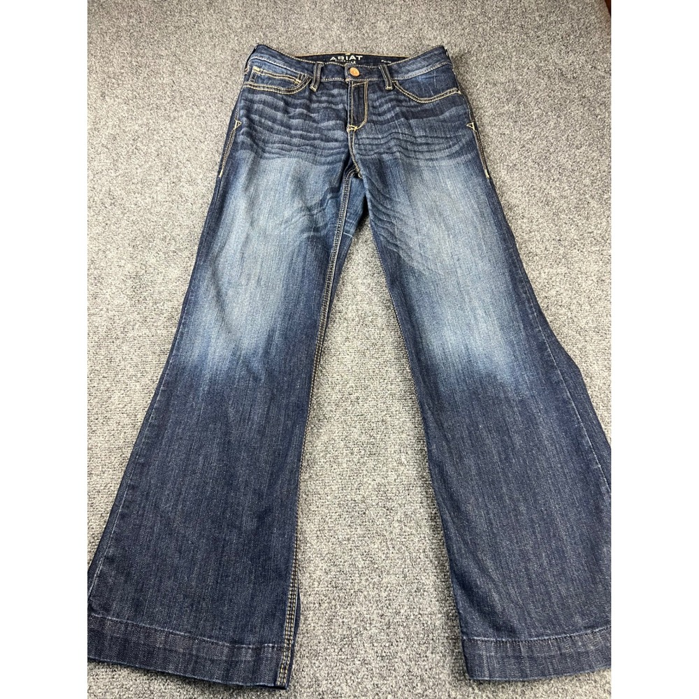 Ariat Denim Perfect Rise Trouser Jeans Dark Wash Wide Leg 29S Western - Picture 1 of 10